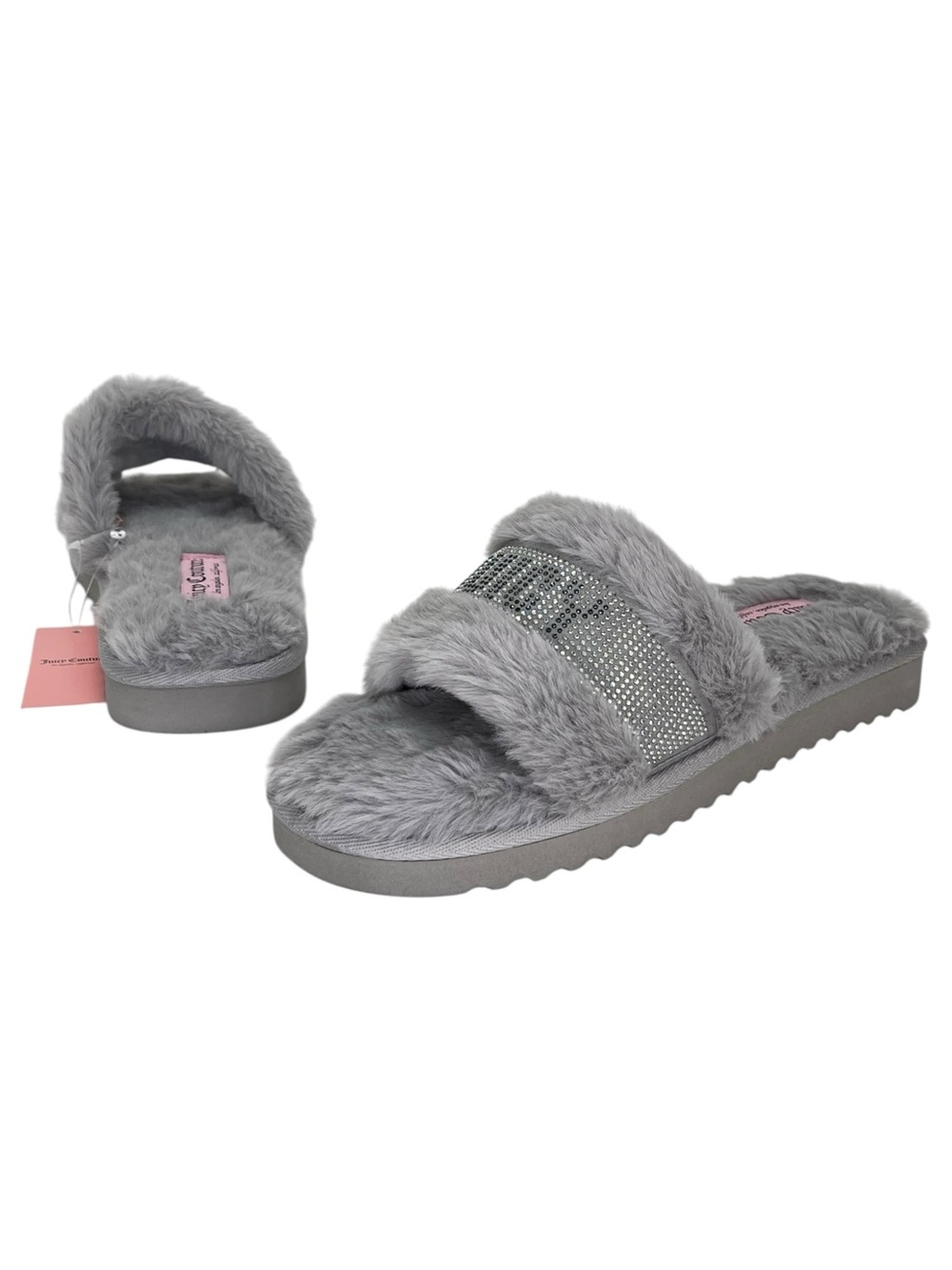 Juicy Couture Halo Grey Faux Fur Womens Sandals Size 10M - Picture 9 of 12